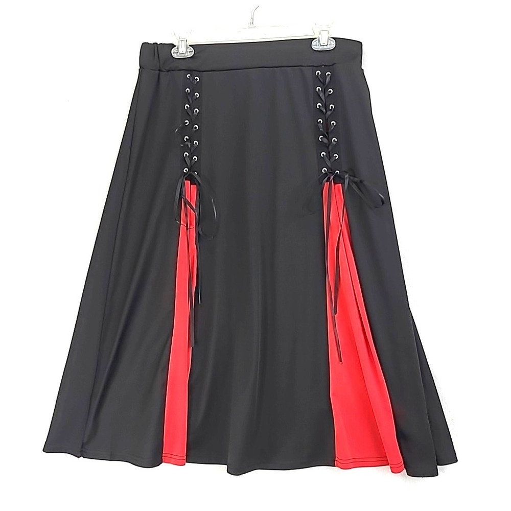 Gothic Lace Up A‎ Line Skirt Godet Elastic Waisted Midi Skirt Ladies 2X